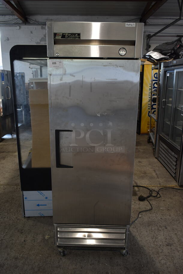 True T-19 Stainless Steel Commercial Single Door Reach In Cooler w/ Poly Coated Racks on Commercial Casters. 115 Volts, 1 Phase. Tested and Powers On But Does Not Get Cold
 - Image 1 of 5