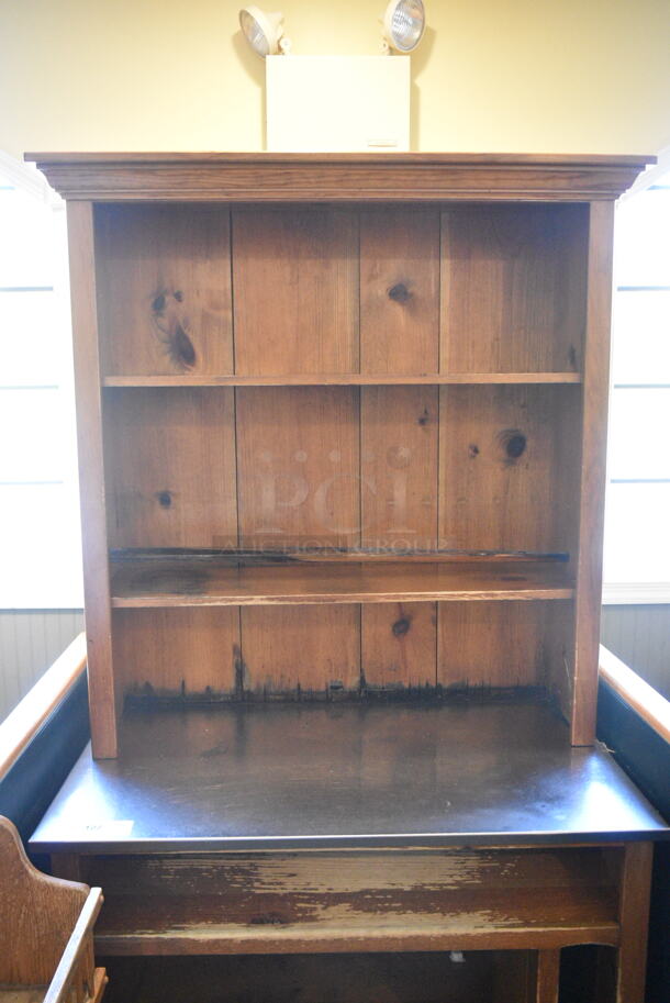 Wooden Table w/ Bookshelf. BUYER MUST REMOVE: Bring Tools and Manpower Needed To Remove This Item. (booth room)  - Image 3 of 4