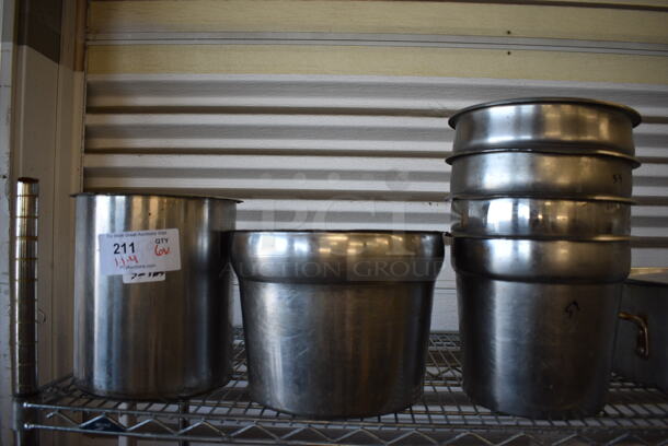 ALL ONE MONEY! Lot of 6 Various Stainless Steel Cylindrical Drop In Ins. Includes 11.5x11.5x8.5