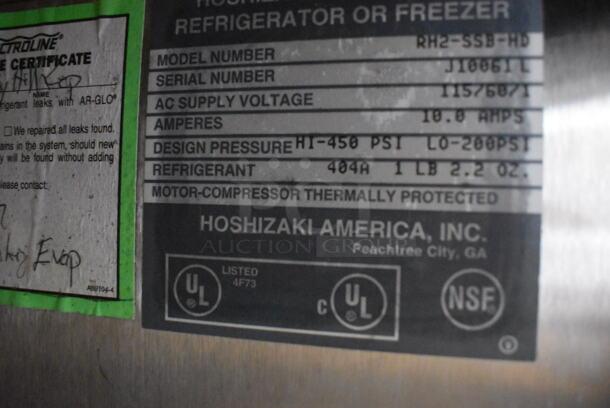 Hoshizaki RH2-SSB-HD Stainless Steel Commercial 4 Half Size Door Reach In Cooler. 115 Volts, 1 Phase. Tested and Working! - Image 8 of 9