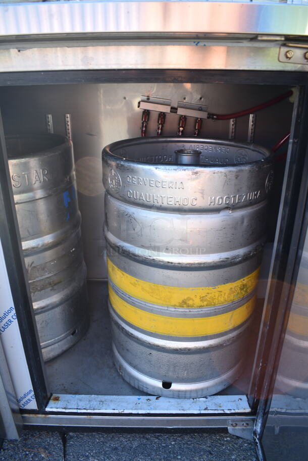 2022 Micro Matic MBB78S-E HC Stainless Steel Commercial Direct Draw Kegerator w/ 2 Kegs, 4 Couplers and 4 Head Beer Tower. 115 Volts, 1 Phase. Tested and Powers On But Does Not Get Cold - Image 4 of 6