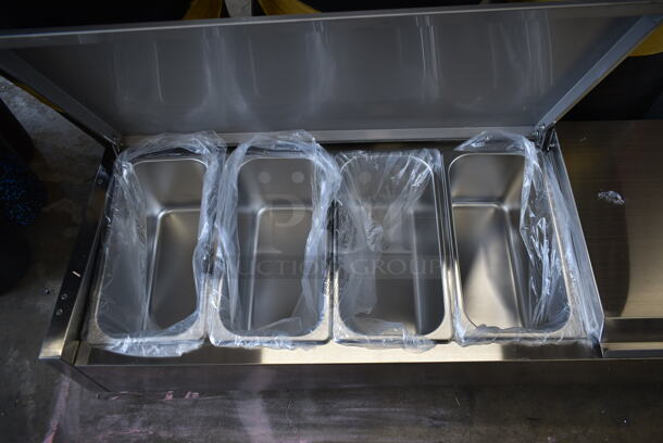 BRAND NEW SCRATCH AND DENT! 2022 KoolMore SCDC-8P-SSL Stainless Steel Commercial Countertop Refrigerated Rail w/ 2 Lids and Drop In Bins. 115 Volts, 1 Phase. Tested and Working! - Image 4 of 6