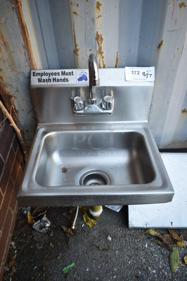 Stainless Steel Commercial Single Bay Wall Mount Sink w/ Faucet and Handles. - Image 1 of 3
