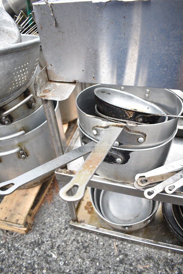 Stainless Steel 2 Tier Over Shelf w/ Contents Including Metal Skillets and Sauce Pans - Image 4 of 7