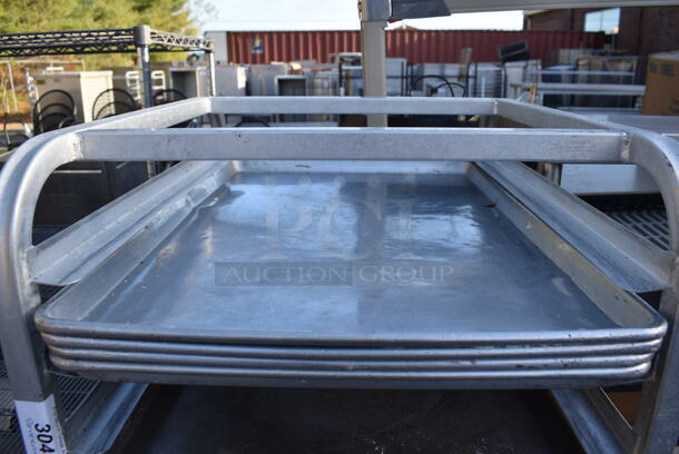 Metal Commercial Pan Transport Rack w/ 68 Metal Full Size Baking Pans on Commercial Casters. 21x26x69 - Image 3 of 4