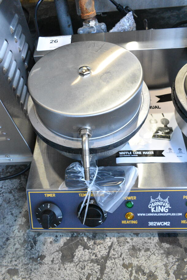 BRAND NEW SCRATCH AND DENT! 2023 Carnival King 382WCM2 8" Non-Stick Double Waffle Cone Maker. 120 Volts, 1 Phase. Tested and Working! - Image 5 of 9