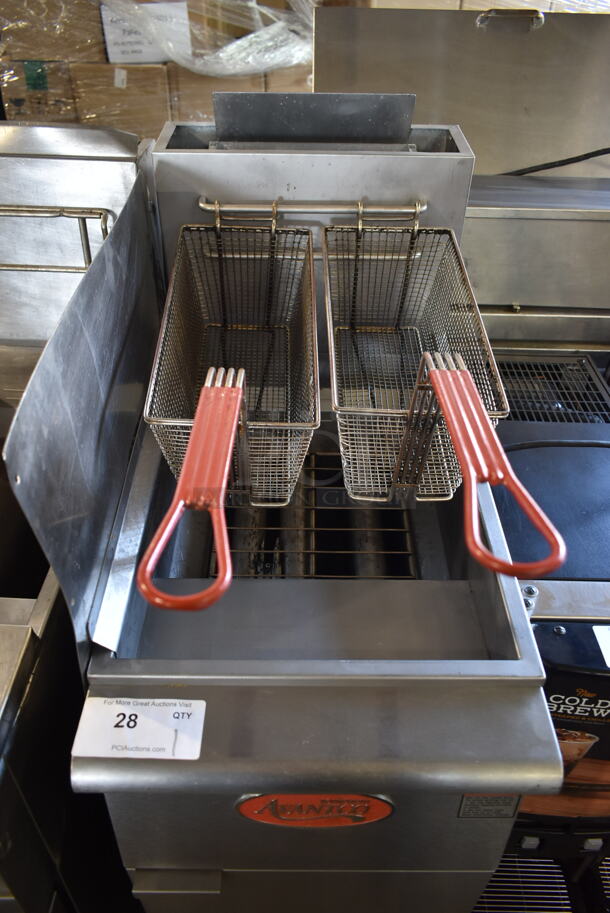 2018 Avantco FF300-N Stainless Steel Commercial Floor Style Natural Gas Powered Deep Fat Fryer w/ 2 Metal Fry Baskets and Side Splash Guard. 90,000 BTU. - Image 3 of 6