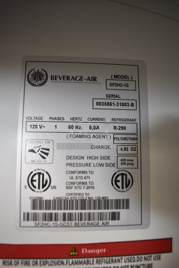 BRAND NEW SCRATCH AND DENT! Beverage Air SF2HC-1S Stainless Steel Commercial 2 Door Reach In Freezer w/ Poly Coated Racks and Commercial Casters. 120 Volts, 1 Phase. Tested and Working! - Image 7 of 7