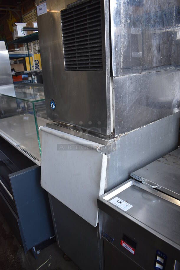 Hoshizaki Model KM-500MAE Stainless Steel Commercial Ice Head on Commercial Ice Bin. 115-120 Volts, 1 Phase. 23x33x77
