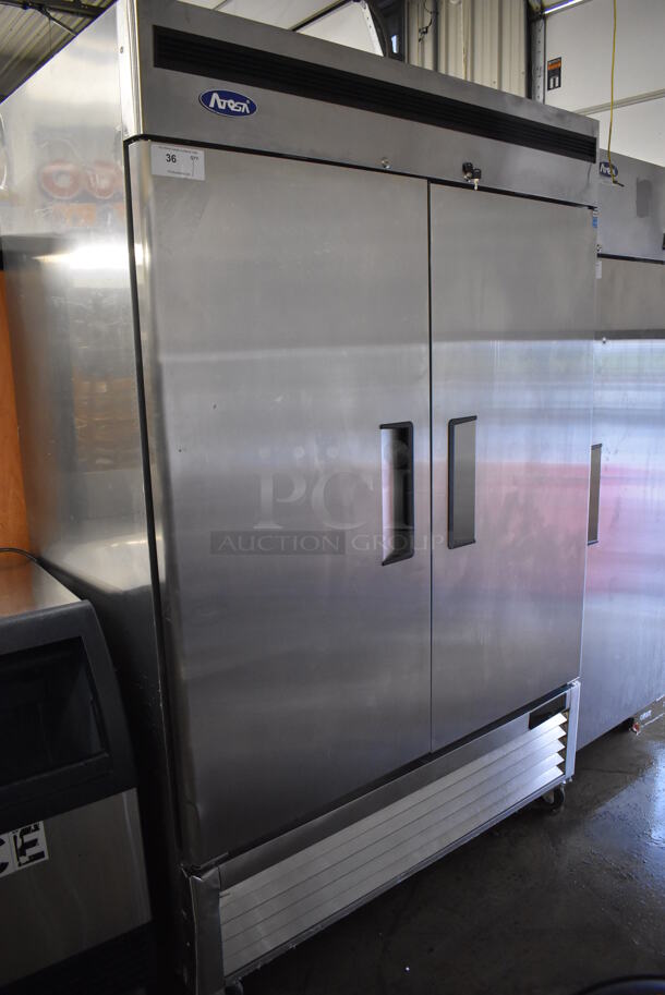 2020 Atosa MBF8503GR Stainless Steel Commercial 2 Door Reach In Freezer w/ Poly Coated Racks on Commercial Casters. 115 Volts, 1 Phase. 54x32x83. Tested and Working! - Image 2 of 8