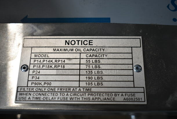 BRAND NEW SCRATCH AND DENT! 2024 Pitco Frialator P14 Stainless Steel Commercial Portable Fryer Oil Filter Machine. 120 Volts, 1 Phase.  - Image 7 of 8