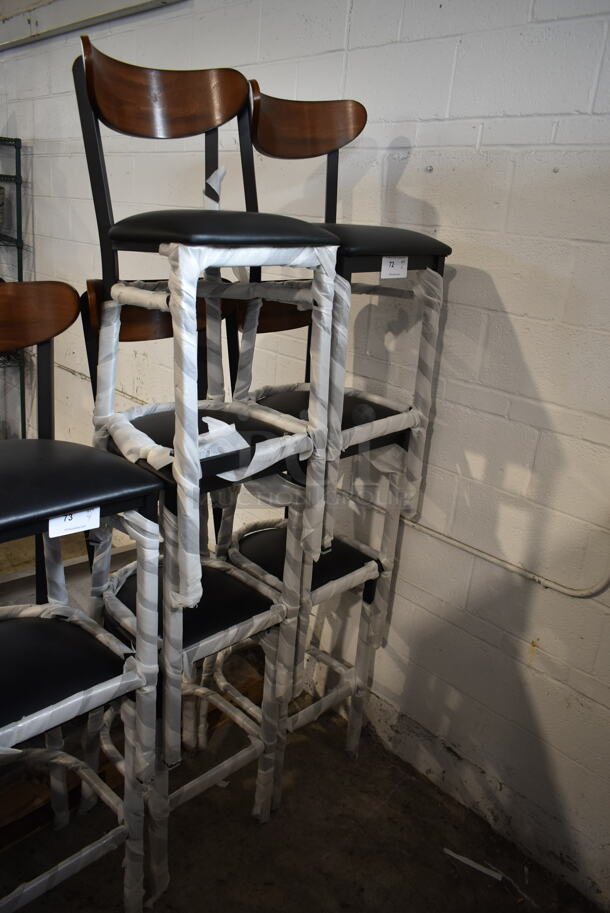 6 BRAND NEW SCRATCH AND DENT! Black Metal Bar Height Chairs w/ Black Seat Cushion and Wooden Back Rest. 6 Times Your Bid! - Image 2 of 5