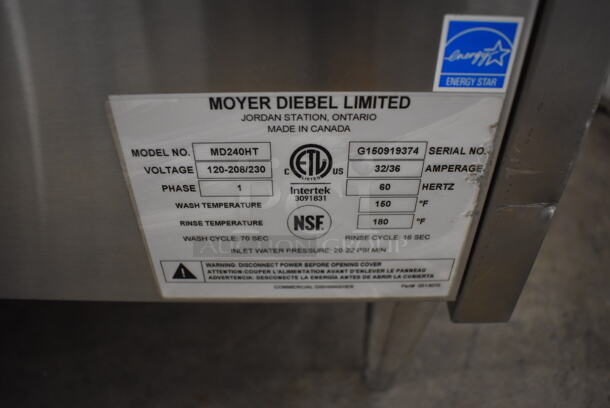 LIKE NEW! 2015 Moyer Diebel MD240HT ENERGY STAR Stainless Steel Commercial Dishwasher. 120/208-230 Volts, 1 Phase. 24x28x38 - Image 4 of 7