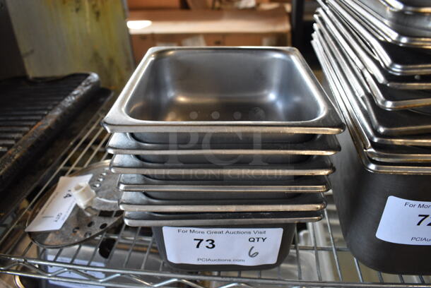 6 Stainless Steel 1/6 Size Drop In Bins. 1/6x2, 1/6x4. 6 Times Your Bid!