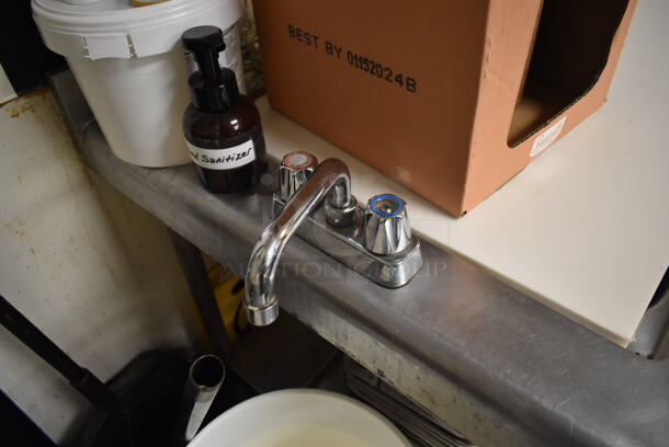 Stainless Steel Commercial Table w/ Faucet, Handles, Back Splash, Drawer and Under Shelf. Does Not Include Contents. BUYER MUST REMOVE. (dish room) - Image 6 of 6