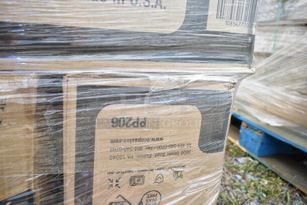 PALLET LOT of 28 BRAND NEW Boxes Including 795PTOKFT1 Choice Kraft Microwavable Folded Paper #1 Take-Out Container 4 3/8" x 3 1/2" x 2 1/2" - 450/Case, 795KFT44RNPE Choice 44 oz. Round Kraft PE-Lined Microwavable Take-Out Container 7 5/16" x 2 5/8" - 300/Case, 433783 Containers, 2 Box 129MCR16B Choice 16 oz. Black 6 1/4" Round Microwavable Heavy Weight Container with Lid - 150/Case, 485WB9NEONW Choice 9" Neon Extra Wide Pointed Wrapped Boba Straw - 1600/Case, 129MF963W1C Ecopax 9" x 6" 1-Compartment Microwaveable White Mineral-Filled Plastic Hinged Take-Out Container - 150/Case, 50010DWPLAKR EcoChoice 10 oz. Smooth Double Wall Kraft Compostable Paper Hot Cup - 500/Case, 433CARTRAY2L EcoChoice Molded Fiber / Pulp 8-44 oz. 2-Cup Carrier with Large Tray - 100/Case, 795KFT44RNPE Choice 44 oz. Round Kraft PE-Lined Microwavable Take-Out Container 7 5/16" x 2 5/8" - 300/Case, 966UPWIDEKFT-500 OneUp by Choice Kraft 2-Ply Wide Interfold 6 1/2" x 8 1/2" Dispenser Napkin - 6000/Case, 2 Box 130BSPORKWP Choice Individually Wrapped Medium Weight Black Plastic Spork - 1000/Case, 2 Box 966TALLFLDB Choice White Tall-Fold 6" x 13" Dispenser Napkin - 8000/Case, 500TO993 Choice 9" x 9" x 3" Microwavable 1-Compartment Black / Clear Plastic Hinged Container - 100/Case. 28 Times Your Bid!  - Image 6 of 12