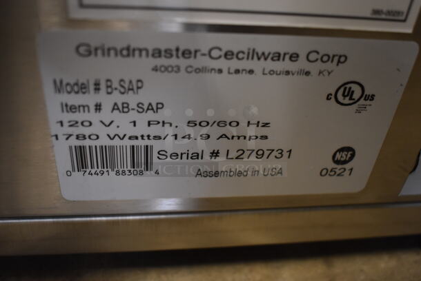 BRAND NEW! Grindmaster B-SAP PrecisionBrew Digital 2.5 Liter Single Automatic Coffee Machine w/ Hot Water Dispenser and Metal Brew Basket. 120 Volts, 1 Phase. 8x20x26. Tested and Working! - Image 5 of 5