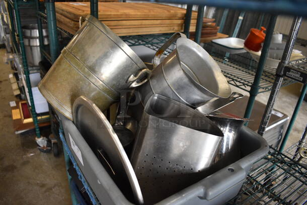 ALL ONE MONEY! Lot of Various Metal Items Including Lids, Bucket and Pitcher in Gray Bus Bin! - Image 2 of 4
