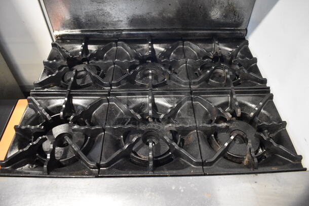 Imperial Stainless Steel Commercial Natural Gas Powered 6 Burner Range w/ Convection Oven, Over Shelf and Back Splash. 36x38x57 - Image 2 of 6