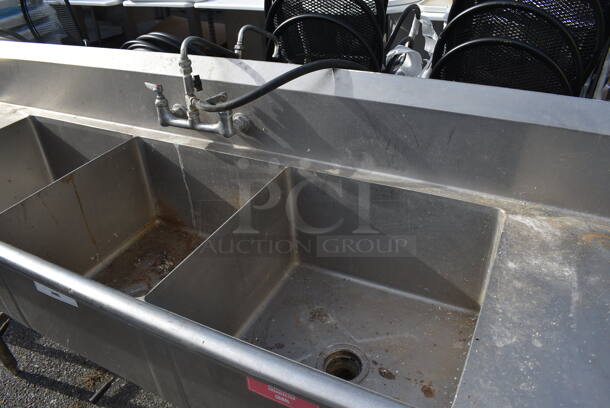 Stainless Steel Commercial 3 Bay Sink w/ Dual Drain Boards and Handles. 98x27x40. Bays 20x20x12. Drain Boards 19x24x1 - Image 3 of 6