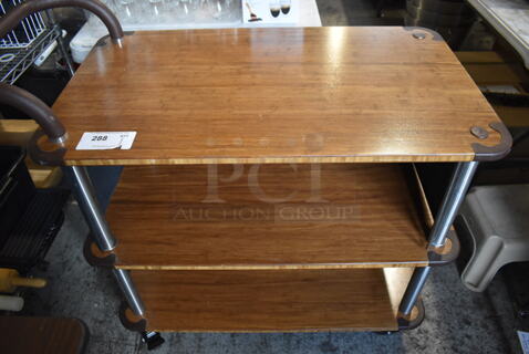 Wooden and Metal 3 Tier Cart w/ Push Handle on Commercial Casters. 41x21x36.5