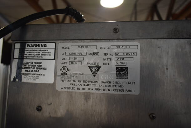 Vulcan VHFA18-1 Stainless Steel Commercial Single Door Heated Holding Cabinet on Commercial Casters. 120 Volts, 1 Phase. Tested and Working! - Image 6 of 7