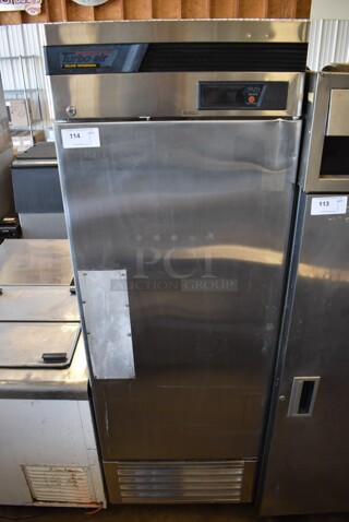 Turbo Air TSR-23SD Stainless Steel Commercial Single Door Reach In Cooler on Commercial Casters. 115 Volts, 1 Phase. 26x30x83. Tested and Powers On But Does Not Get Cold