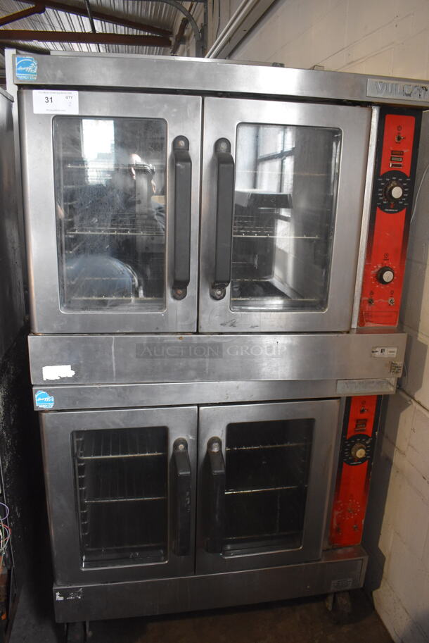 Vulcan Commercial Stainless Steel Double Deck Natural Gas Powered Convection Ovens With Stainless Steel Shelving on Commercial Casters. 115V Controls 2 Times Your Bid!