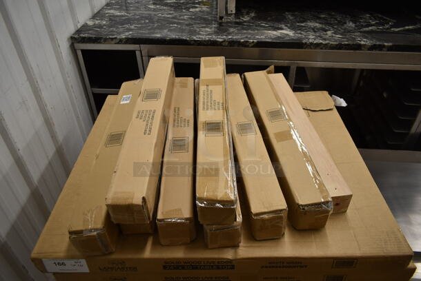 PALLET LOT of 10 BRAND NEW IN BOX! Lancaster Table & Seating 3492424ANTWT 24"x30" Solid Wood Live Edge Tabletop and 18 164TCLWDWTOU Antique White Wash Standard Height Table Legs. - Image 3 of 9