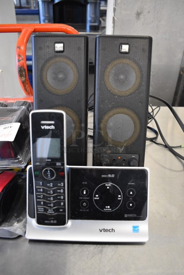ALL ONE MONEY! Lot of Various Items including vtech Telephone and Speakers.  - Image 2 of 4