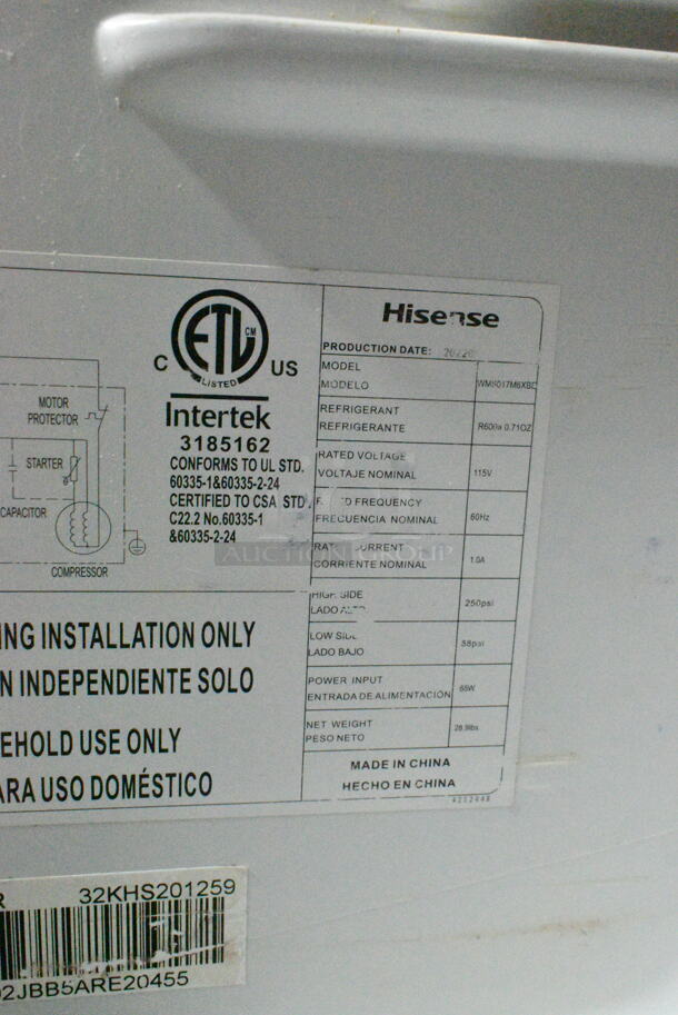 Hisense WMS017M6XBD Mini Cooler. 115 Volts, 1 Phase. Tested and Working! - Image 6 of 6