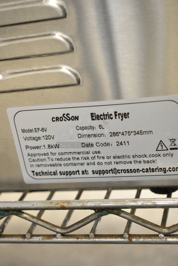BRAND NEW SCRATCH AND DENT! 2024 Crosson EF-6V Stainless Steel Commercial Countertop Electric Powered Fryer w/ Metal Fry Basket and Lid. 120 Volts, 1 Phase. - Image 8 of 8