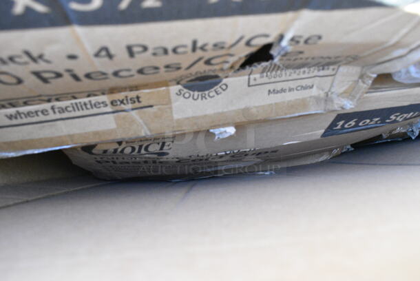 25 BRAND NEW Boxes Including Dart 60HT1 White Foam Hinged Lid Container 6" x 6" x 3" - 500/Case, 760PCC20 20 oz. Compostable PLA Paper Cold Cup, 200HD25-EO Choice 1/6 Standard Size Black Unprinted Embossed Heavy-Duty Plastic T-Shirt Bag, Gill BASE00151, 347TNYMRG2 Visions 2 oz. Clear Plastic Mini Margarita Glass - 120/Case. 25 Times Your Bid!  - Image 2 of 12