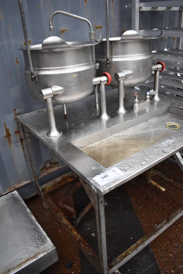 Stainless Steel Commercial Floor Style Tilting Kettle Station w/ 2 Tilting Kettles. Appears To Be Steam Powered. 35.5x34x55 - Image 4 of 5