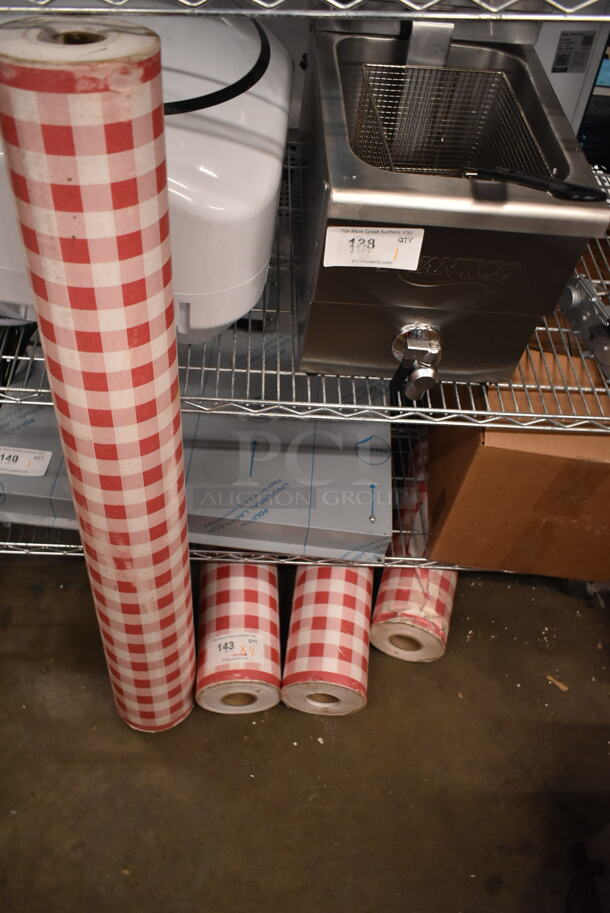 Lot of 4 BRAND NEW SCRATCH AND DENT! 593TCRED300 40" x 300' Paper Table Cover with Red Gingham Pattern - Image 2 of 5