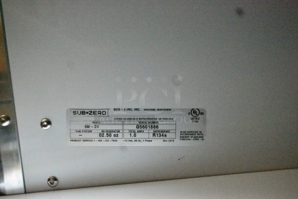 LIKE NEW! Sub-Zero IW-24 Metal Single Door Reach In Wine Chiller Merchandiser. 115 Volts, 1 Phase. Tested and Does Not Power On - Image 4 of 4