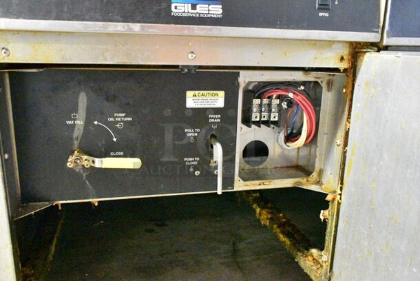 Giles EOF-24 Stainless Steel Commercial Electric Powered 3 Bay Fryer w/ Dumping Station on Commercial Casters. 480 Volts, 3 Phase. - Image 9 of 12