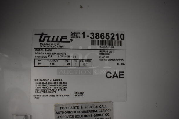 True T-49F Stainless Steel Commercial 2 Door Reach In Freezer on Commercial Casters. 115 Volts, 1 Phase. 54x30x83. Tested and Working! - Image 6 of 6