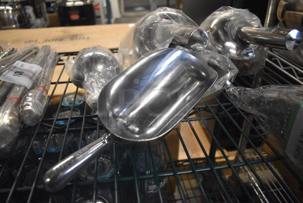 4 BRAND NEW! Metal Ice Scoopers. 11x4x2.5, 12x5.5x5. 4 Times Your Bid!