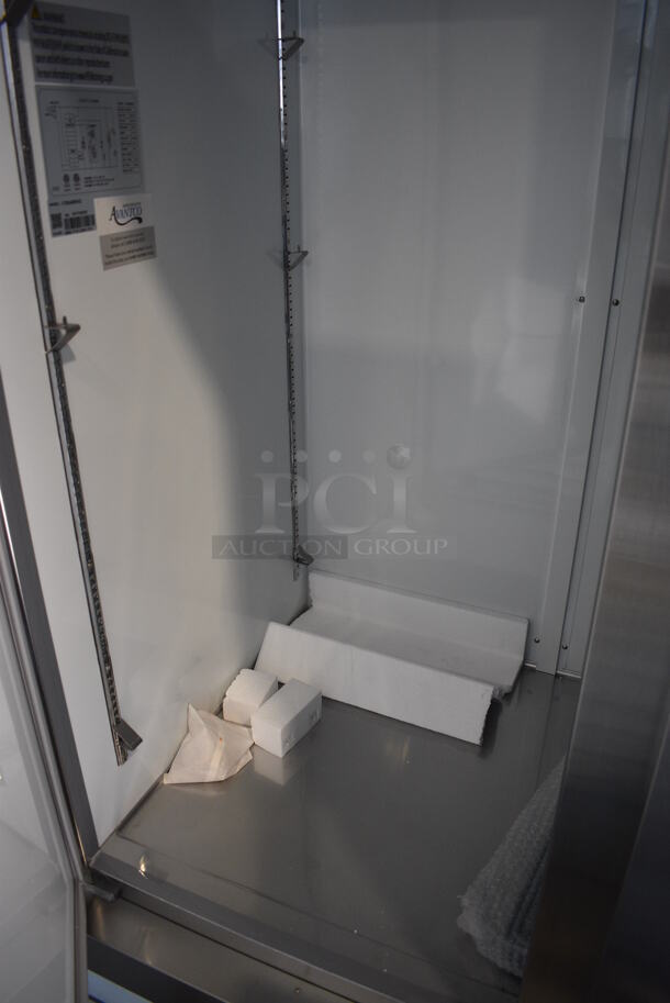 BRAND NEW SCRATCH AND DENT! Avantco Model 178A49RHC Stainless Steel Commercial 2 Door Reach In Cooler w/ Poly Coated Racks on Commercial Casters. 115 Volts, 1 Phase. 53x32.5x82.5. Tested and Working! - Image 4 of 5