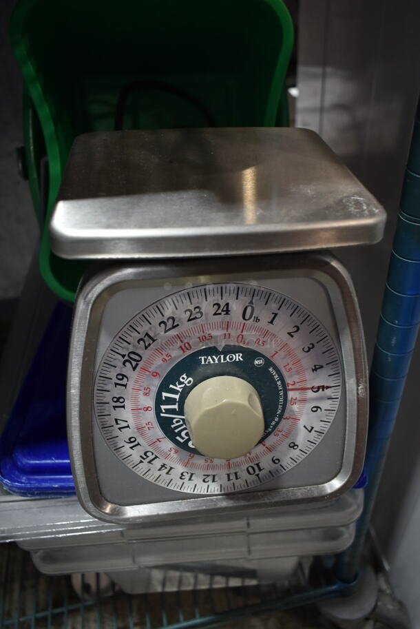ALL ONE MONEY! Tier Lot of Various Items Including Poly Drop In Bins, Scale, Cutting Board Rack, Trash Cans, Knives in Holder.  - Image 7 of 12