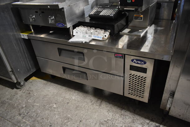 BRAND NEW SCRATCH AND DENT! Atosa Stainless Steel Commercial 2 Drawer Chef Base on Commercial Casters. 115 Volts, 1 Phase. Tested and Working!