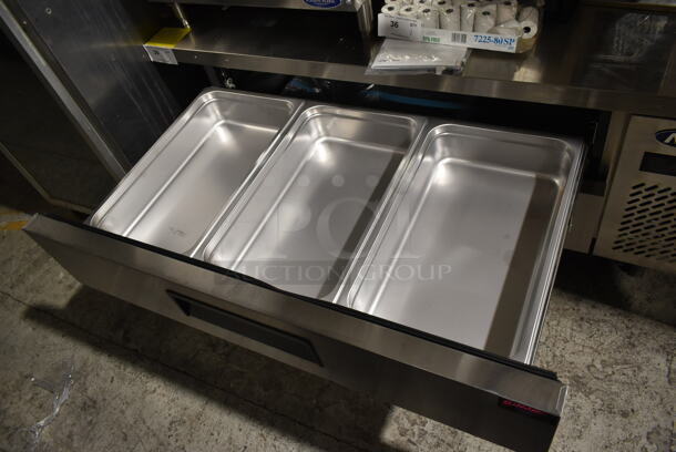 BRAND NEW SCRATCH AND DENT! Atosa Stainless Steel Commercial 2 Drawer Chef Base on Commercial Casters. 115 Volts, 1 Phase. Tested and Working! - Image 5 of 8