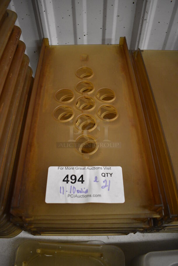 ALL ONE MONEY! Lot of 21 Amber Colored Poly Drop In Bin Inserts; 11 Perforated. 7x14.5x1 - Image 2 of 3