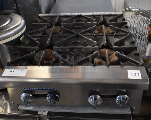 Radiance TAHP-24-4 Stainless Steel Commercial Countertop Natural Gas Powered 4 Burner Range.