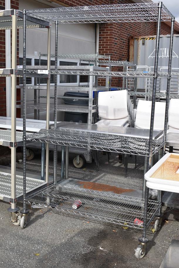 Chrome Finish 4 Tier Wire Shelving Unit on Commercial Casters. BUYER MUST DISMANTLE. PCI CANNOT DISMANTLE FOR SHIPPING. PLEASE CONSIDER FREIGHT CHARGES. 48x24x80 - Image 4 of 5