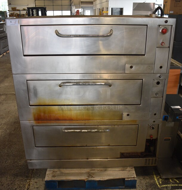 3 Stainless Steel Commercial Natural Gas Powered Single Deck Pizza Ovens. 60x41x65. 3 Times Your Bid!