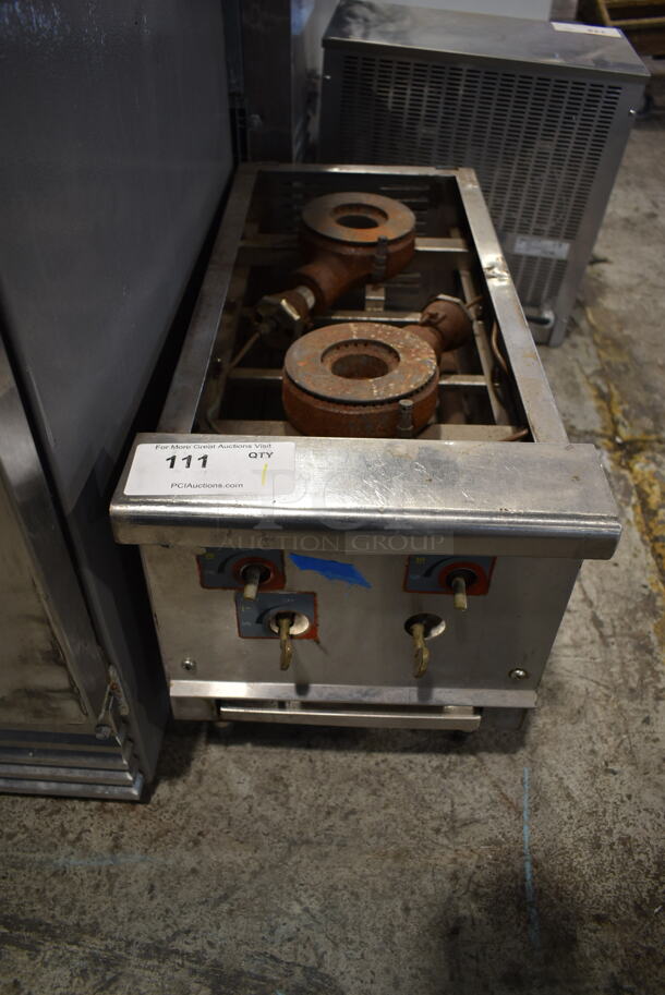 Stainless Steel Commercial Countertop Natural Gas Powered 2 Burner Range. Missing Grates. - Image 1 of 3