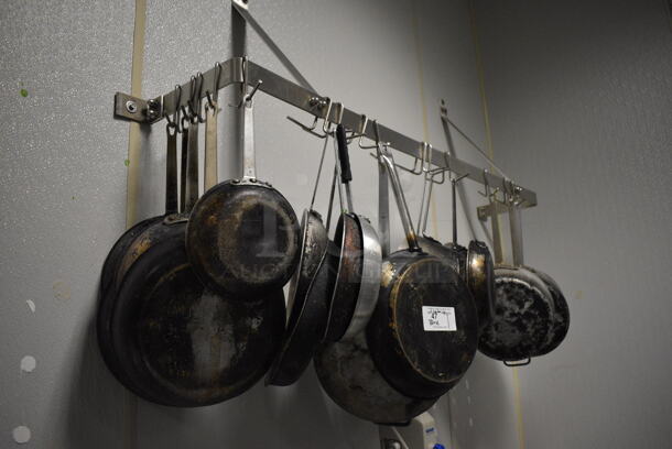 Stainless Steel Commercial Wall Mount Pot Rack w/ Various Sauce Pans and Skillets. 60x12x16. BUYER MUST REMOVE. (kitchen) - Image 6 of 6