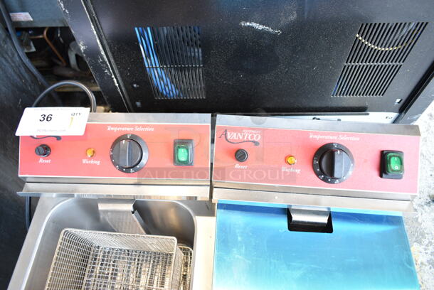 BRAND NEW SCRATCH AND DENT! 2023 Avantco 177F202 Stainless Steel Commercial Countertop Electric Powered 2 Bay Deep Fat Fryer w/ 2 Metal Baskets and 1 Lid. 208-240 Volts, 1 Phase.  - Image 5 of 10